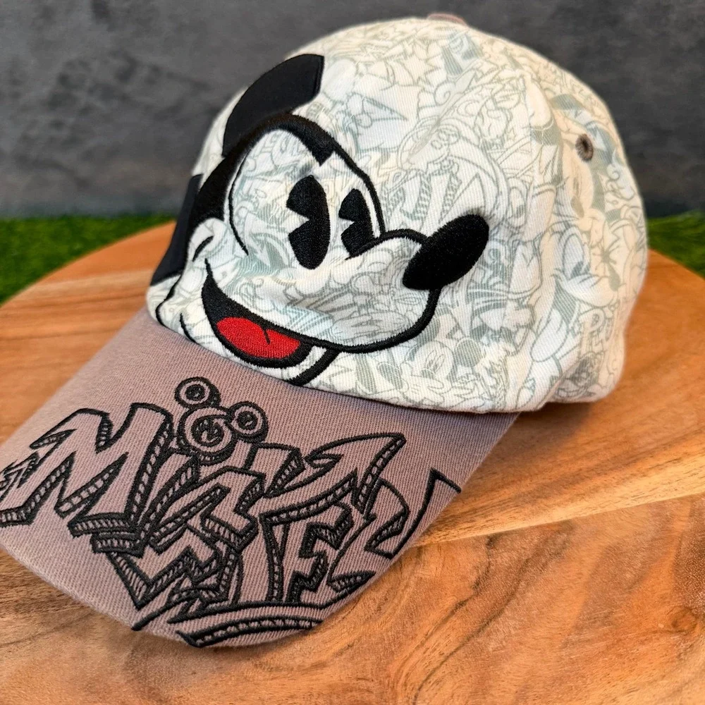 Disney‎ Parks Mickey Mouse Graffiti Baseball Cap White Grey Kids Adjustable Hat